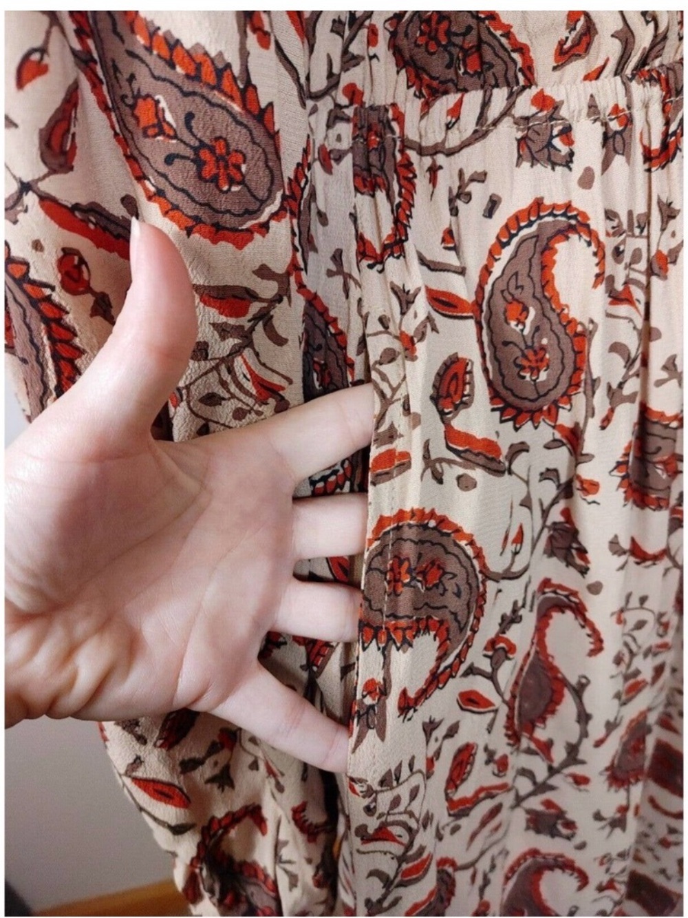 Anthropologie Brown Paisley V-Neck Midi Dress - Picture 6 of 6